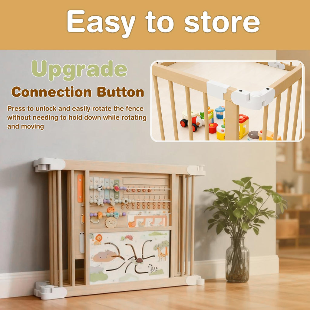Foldable Wooden Baby Playpen with Toy Set R11493