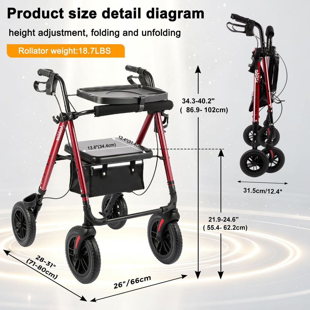 Foldable Rollator Walker with Seat & Tray J7371
