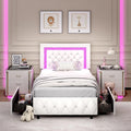 White Twin Bed Frame with Storage Drawers and LED Lights W510