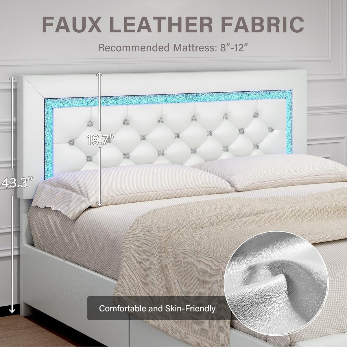 White Twin Bed Frame with Storage Drawers and LED Lights W510