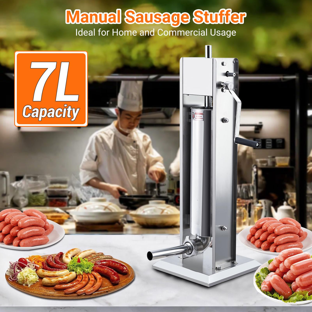 Manual Stainless Steel Sausage Stuffer with 5 Stuffing Tubes B110836