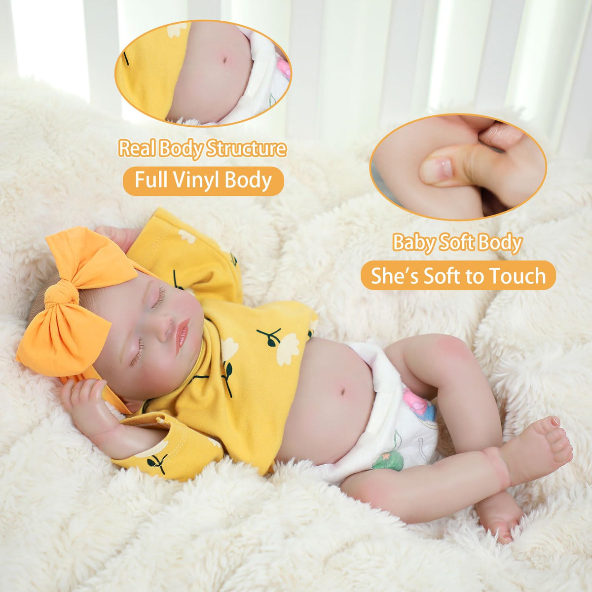 20 Inch Realistic Sleeping Newborn Baby Doll Full Vinyl Body C500