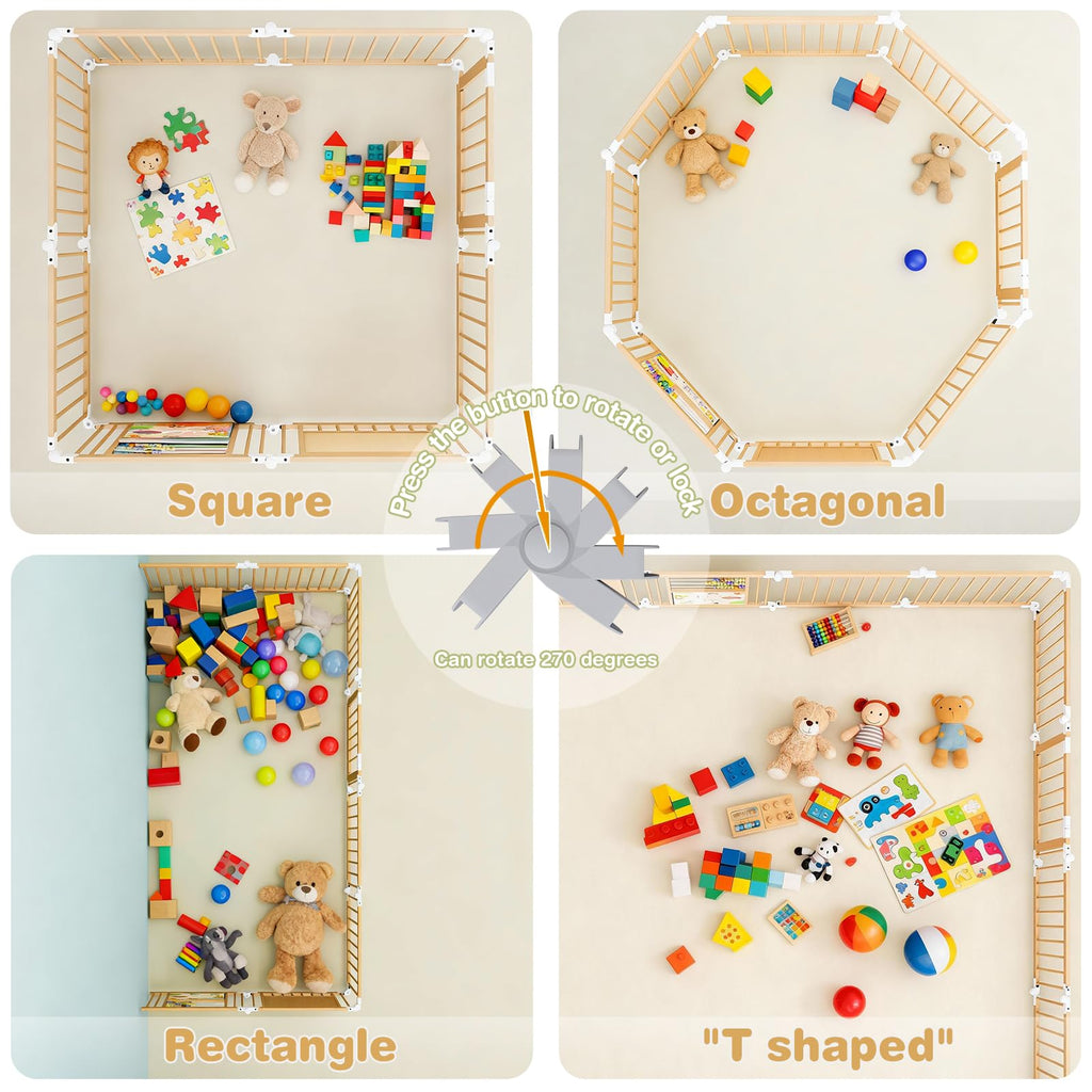 Foldable Wooden Baby Playpen with Toy Set R11493