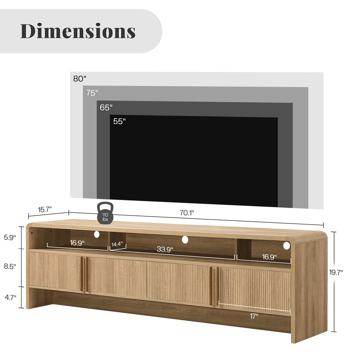 70" Fluted TV Stand with 2 Storage Cabinets Q499924