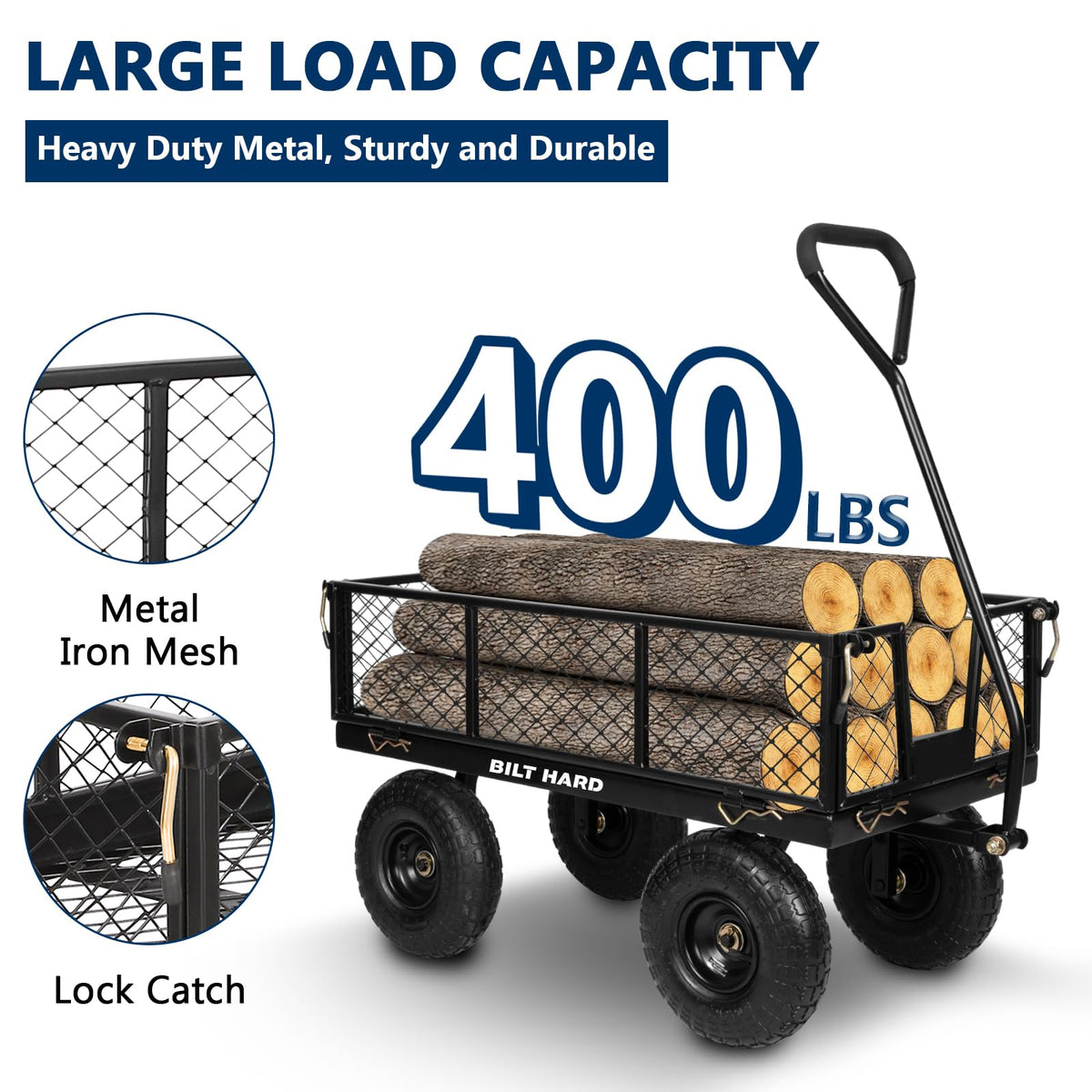 400 Lbs Capacity Mesh Steel Garden Cart with 10" All Terrain Wheels J822302