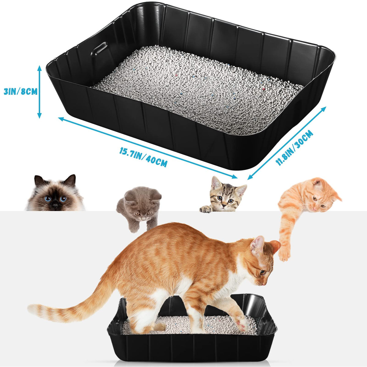 50 Pieces Disposable Litter Box for Cats Large Black D5305
