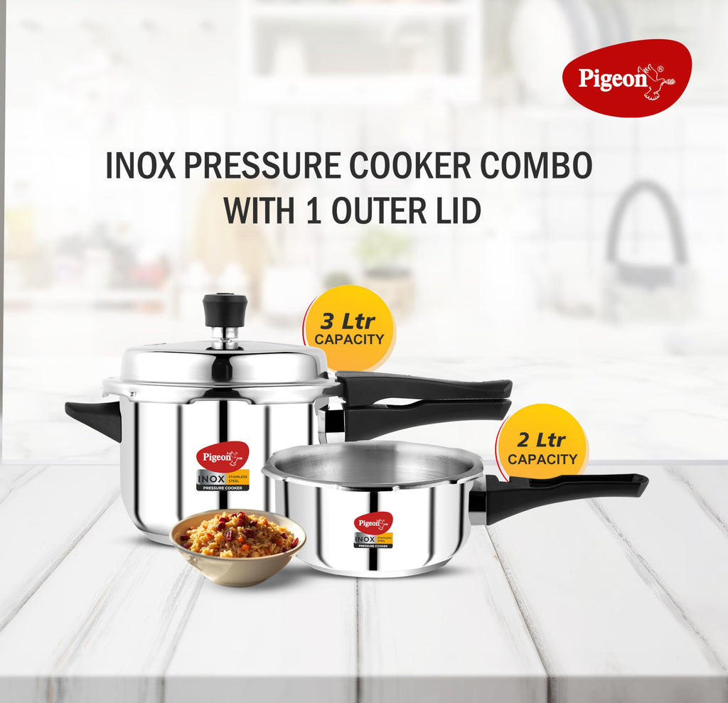 Stainless Steel Pressure Cooker Combo with Induction Base, Outer Lid 2 Liter and 3 Liter E9355
