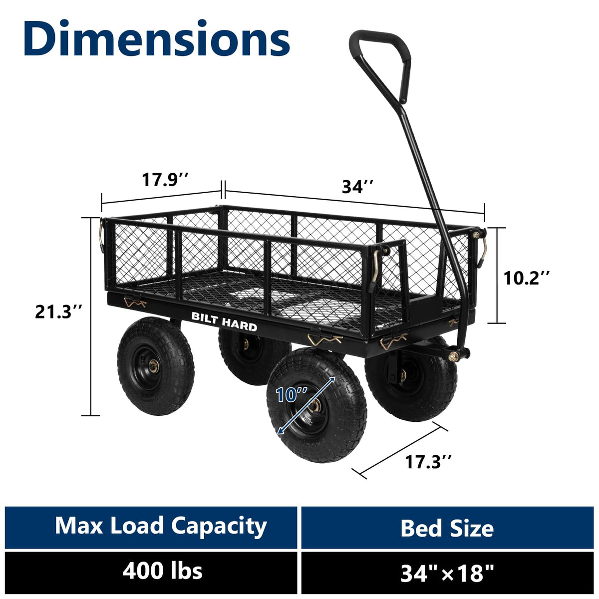 400 Lbs Capacity Mesh Steel Garden Cart with 10" All Terrain Wheels J822302