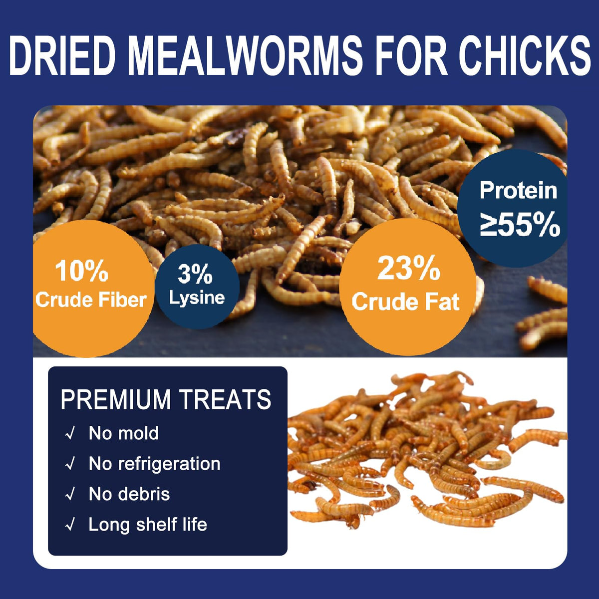20LBS Non-GMO Dried Mealworms High Protein Chicken Feed G329009