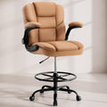 Brown PU Leather Drafting Chair with Flip-up Armrests A91528
