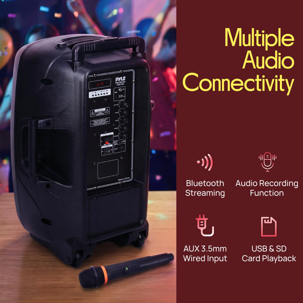 1200W Portable Bluetooth PA Speaker with Subwoofer and Wireless Microphone T41847