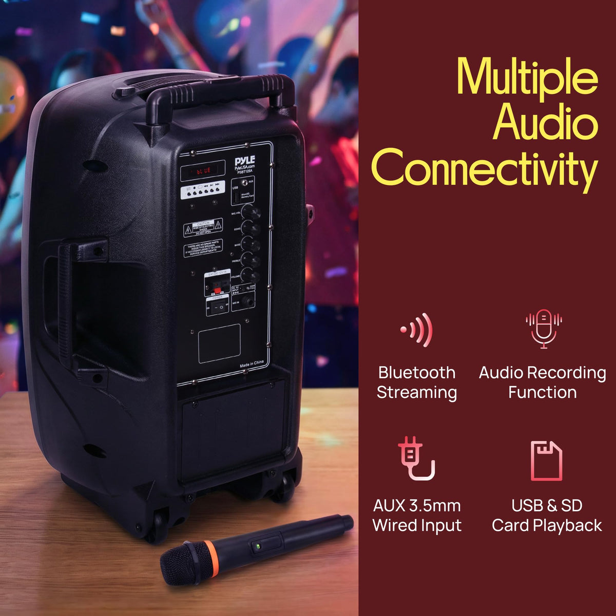 1200W Portable Bluetooth PA Speaker with Subwoofer and Wireless Microphone T41847