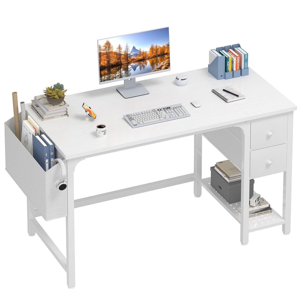 White Computer Desk with Drawers 47 Inch B829