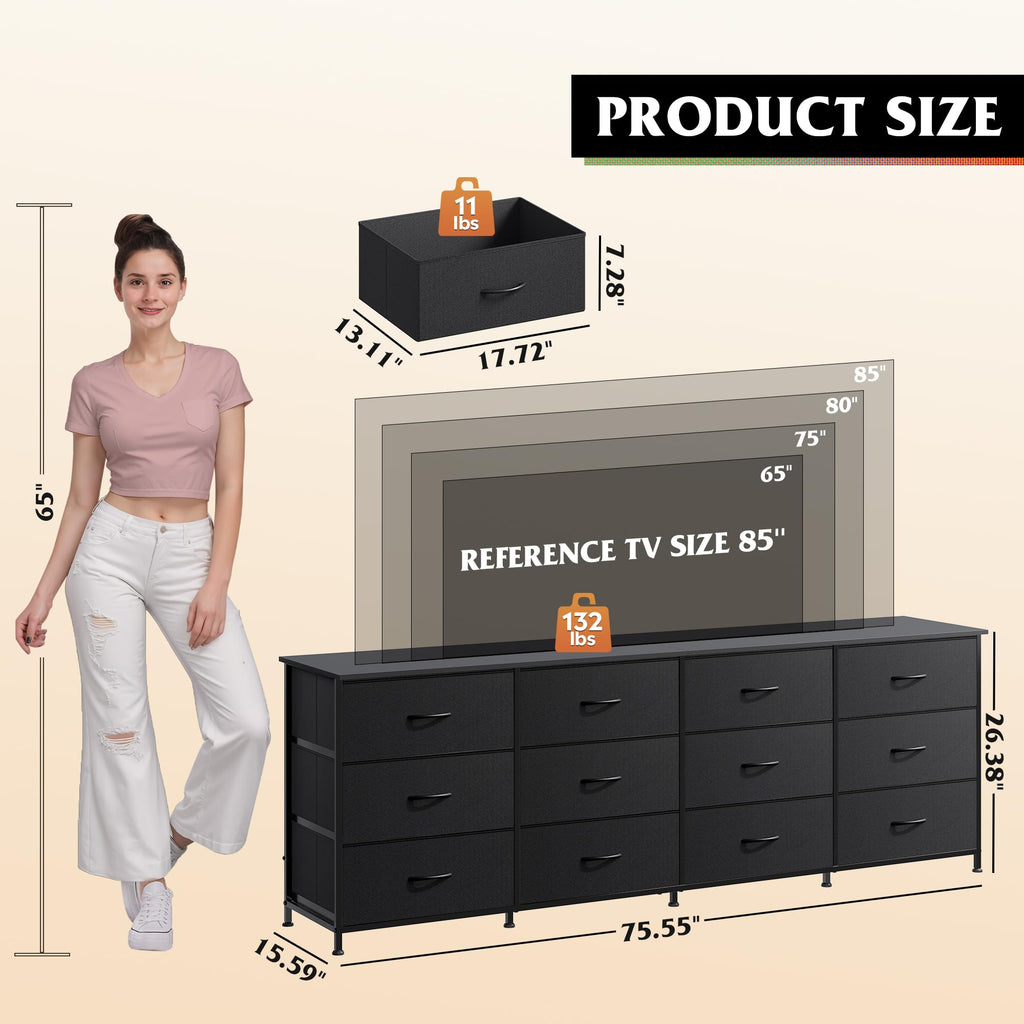 Black 12 Drawer Dresser TV Stand M7736