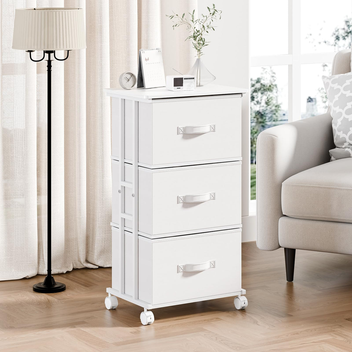 White 3 Drawer Fabric Dresser L96887