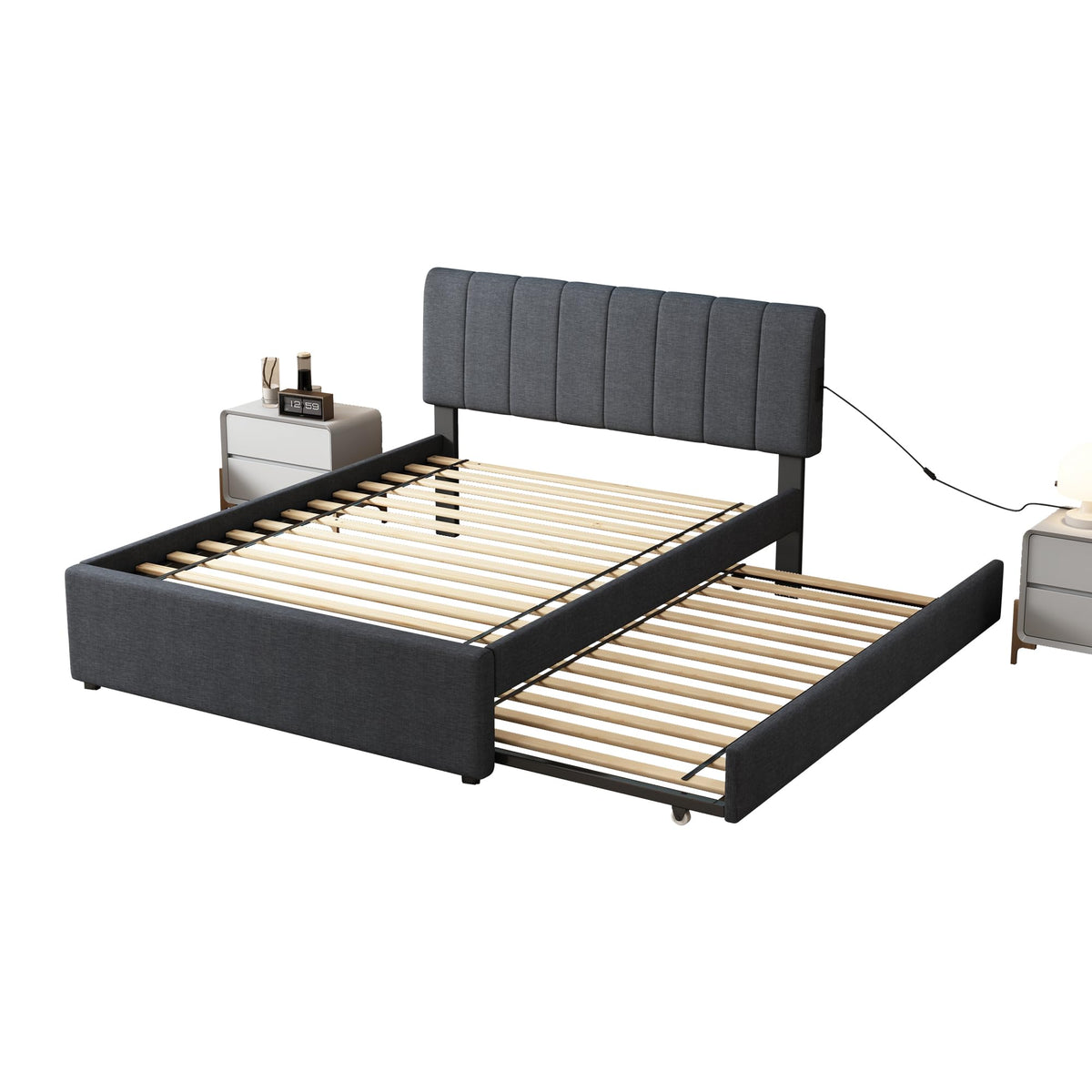 Full Size Upholstered Platform Bed with Trundle R443189
