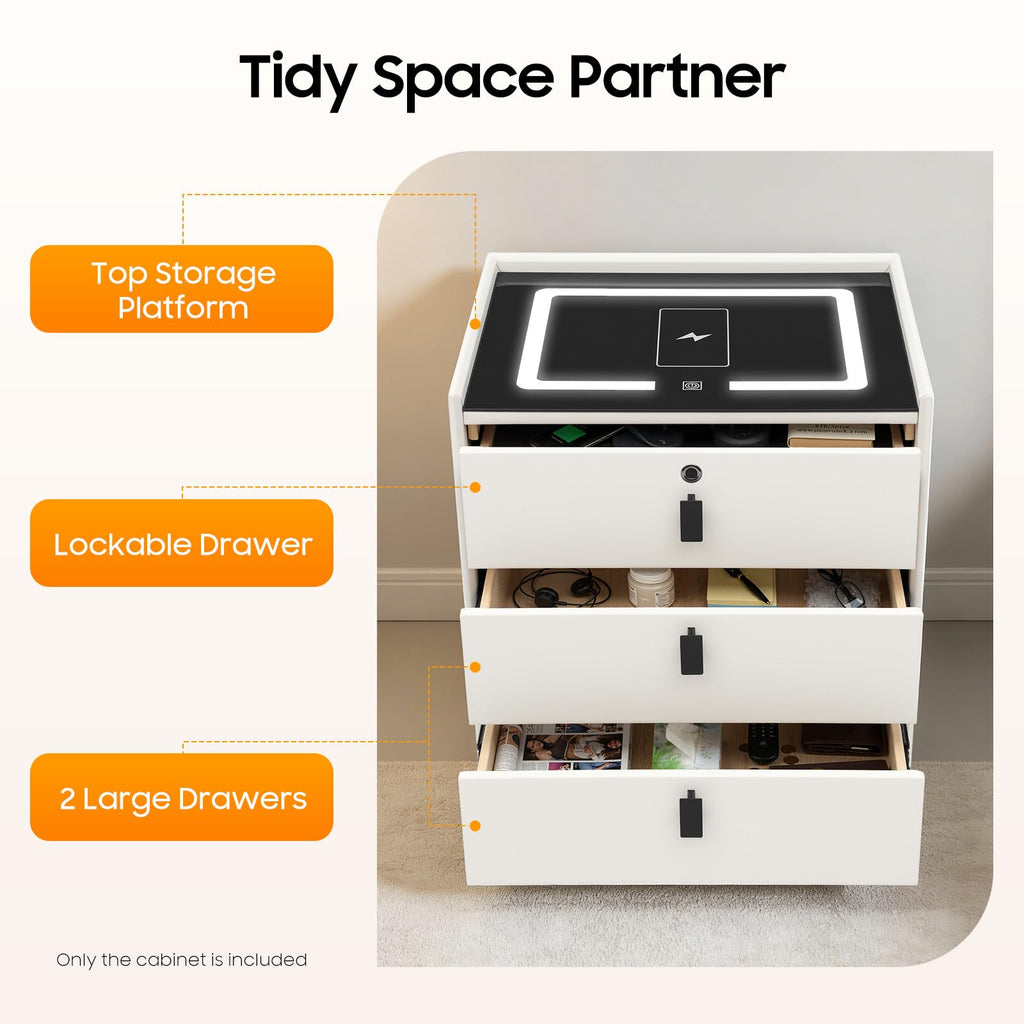 3-Drawer LED Nightstand with Wireless Charging Station E62175