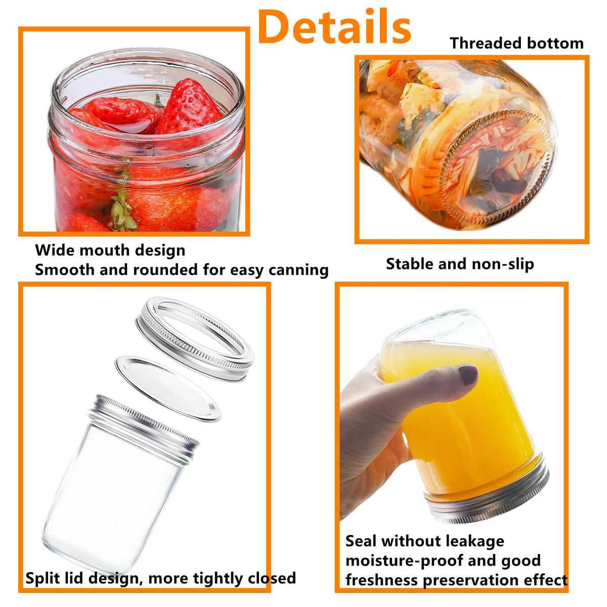 12 Pc 16 oz Wide Mouth Glass Mason Jars with Lids P93152