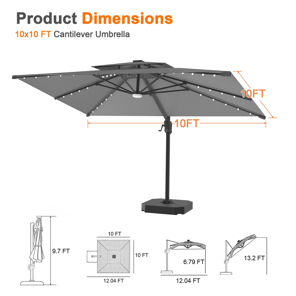 10' X 10' Cantilever Umbrella with LED Lights X18879