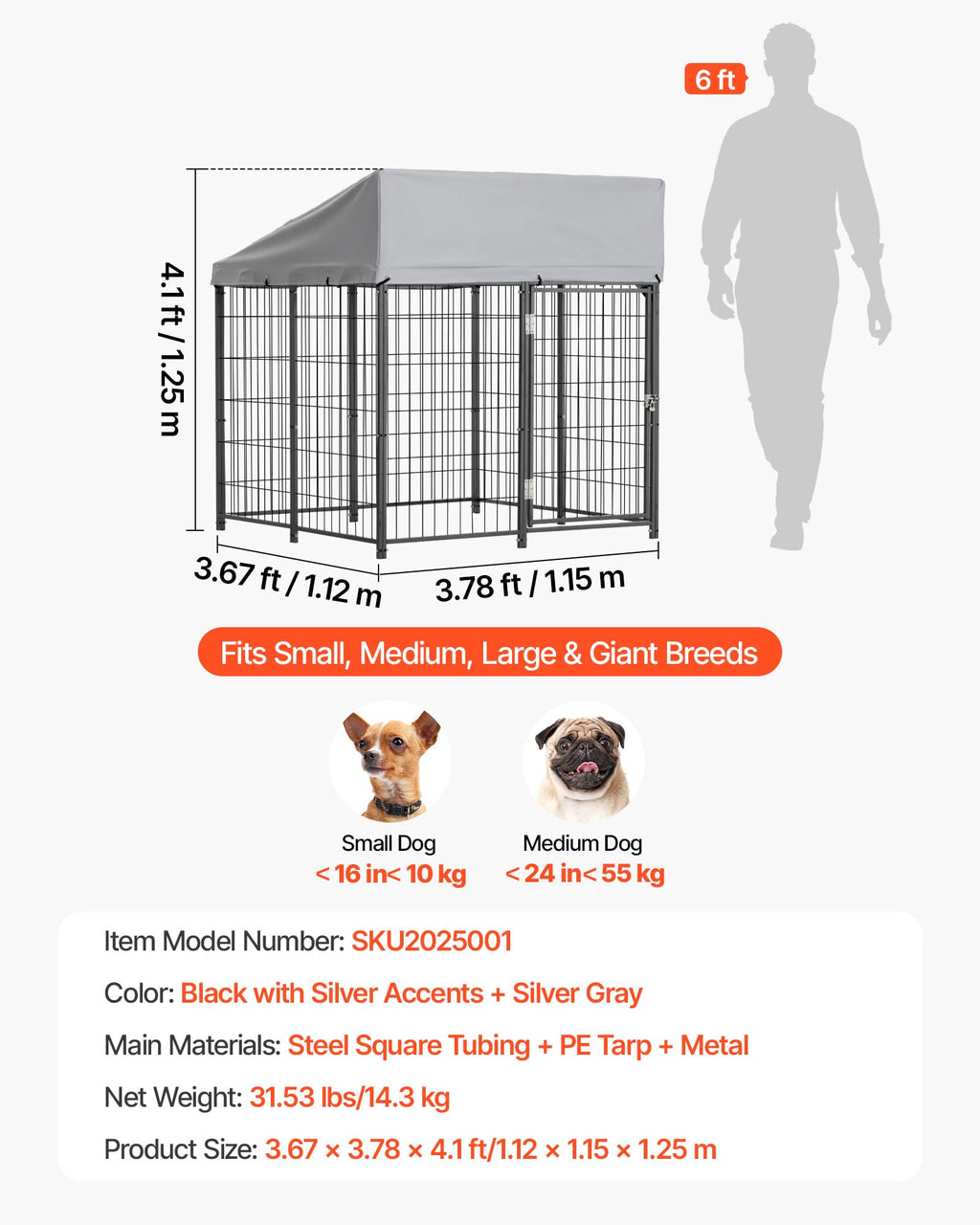 Outdoor Dog Kennel with UV-Resistant & Waterproof Roof Cover S735296