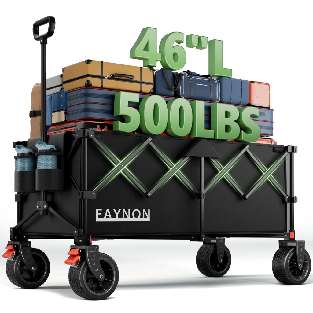 46" Collapsible Foldable Extended Wagon, 500LB Weight Capacity with 280L Heavy Duty Folding Cart, Black F942467
