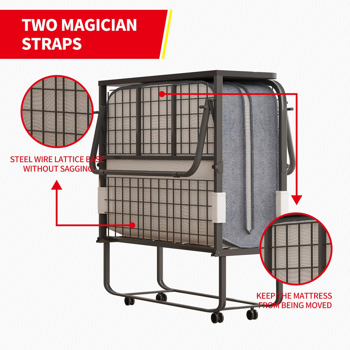 Folding Bed with 5" Memory Foam Mattress and 4 Lockable Wheels F298646