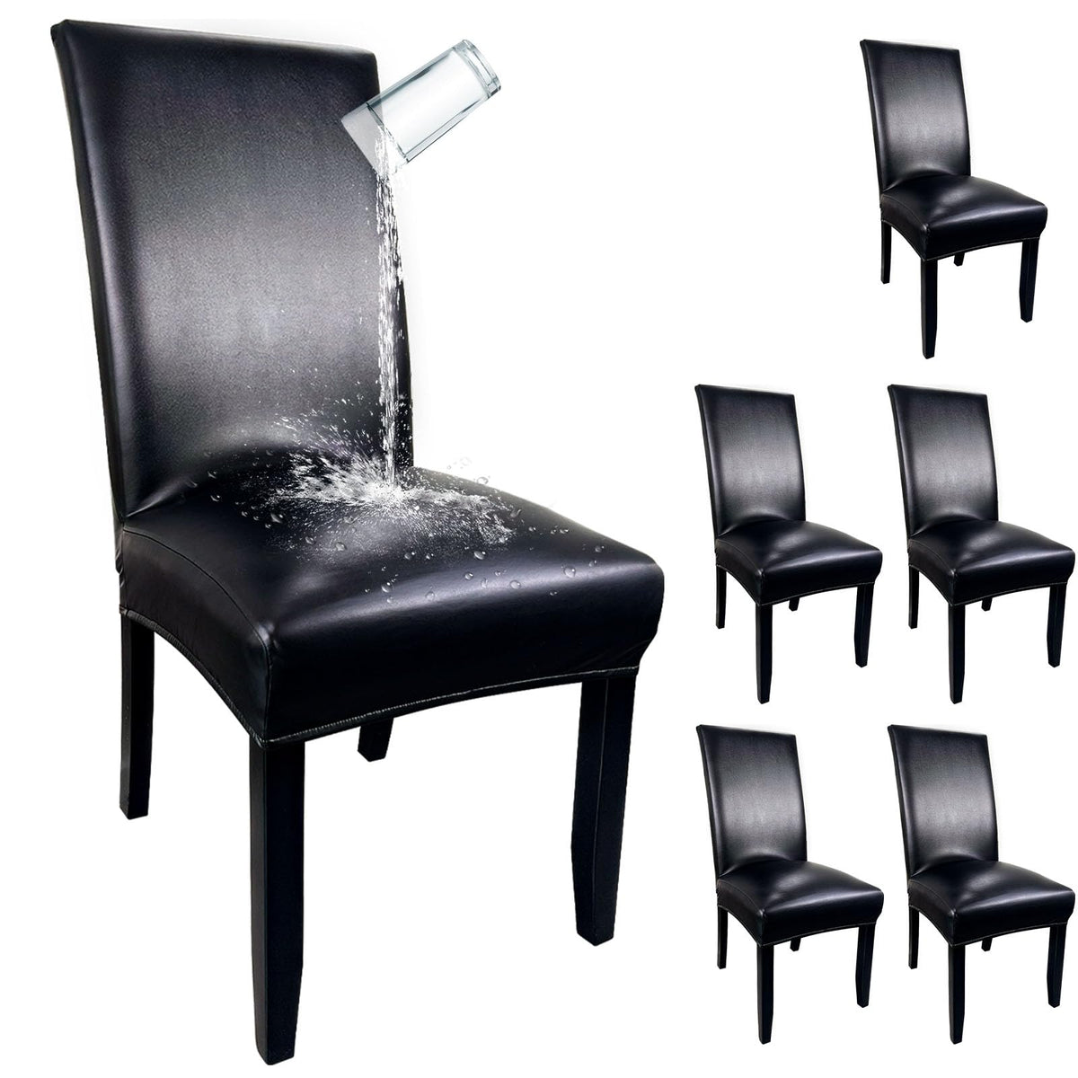 Pu Leather Dining Chair Covers Set of 6 Black B443291