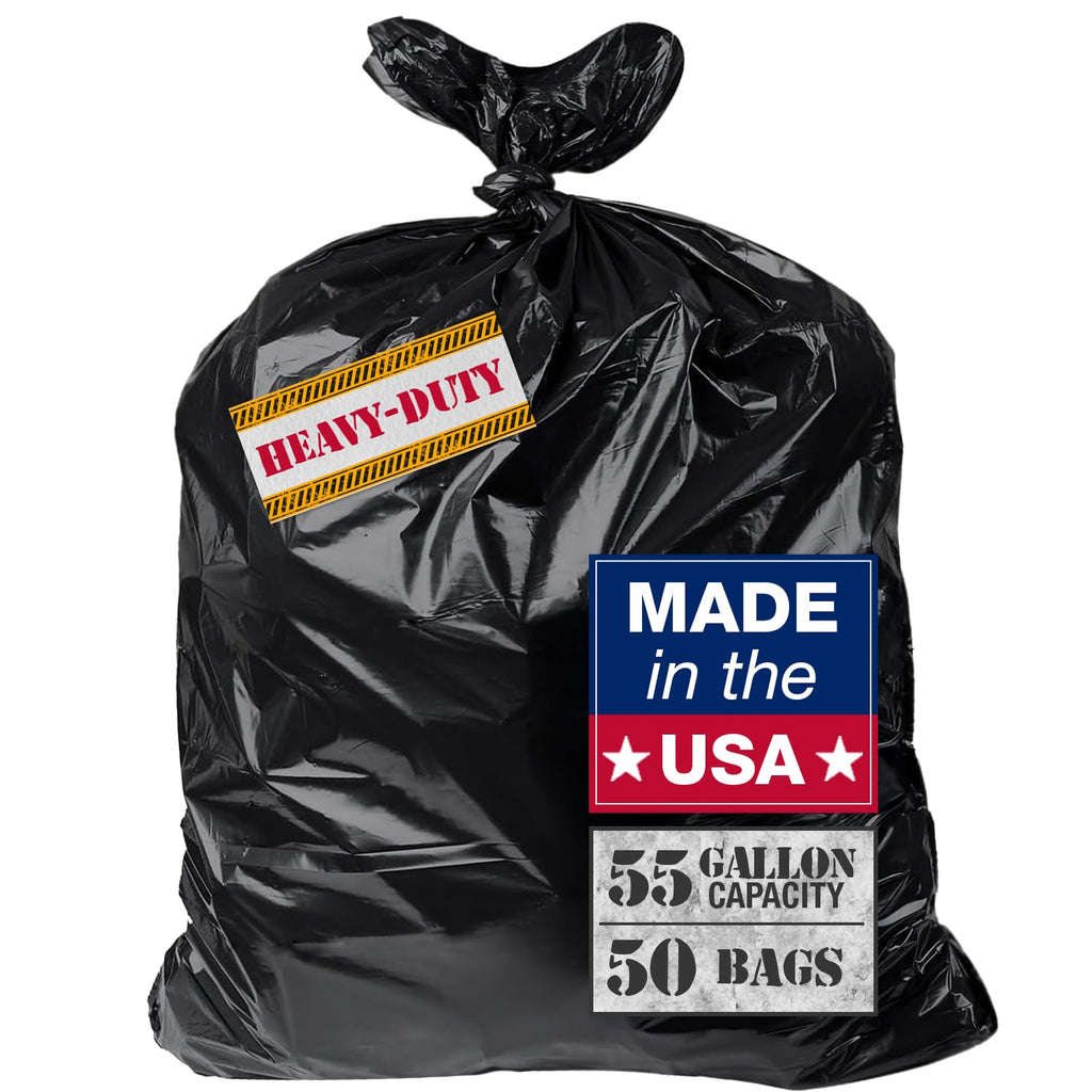 55 Gallon Heavy Duty 3 Mil Black Trash Bags 50 Ct U6876