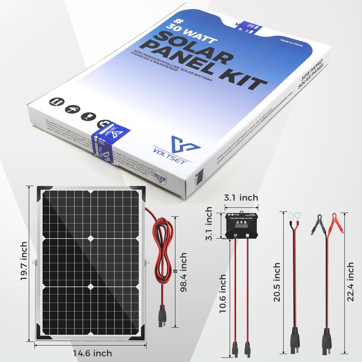 30W 12V Solar Panel Battery Charger Kit O423