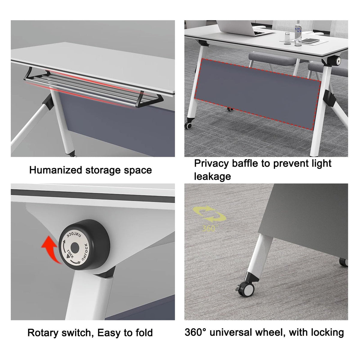 Portable Folding Conference Table with Storage and Wheels R685