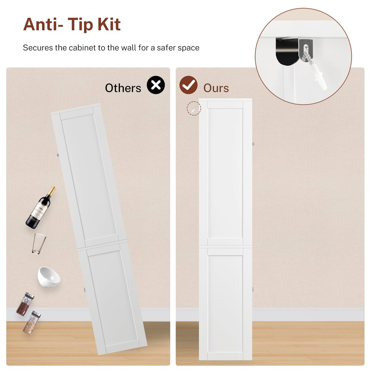 63.4"H Kitchen Pantry Cabinet with 4 Door Shelves G509