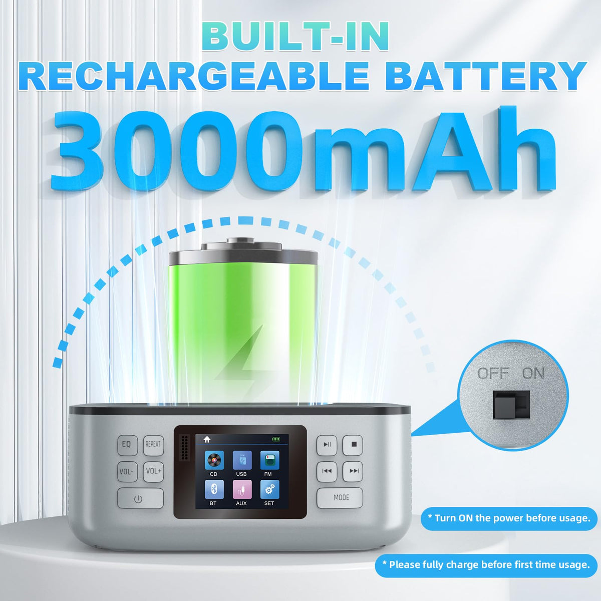 Portable CD Player with Bluetooth and LCD Screen D601384