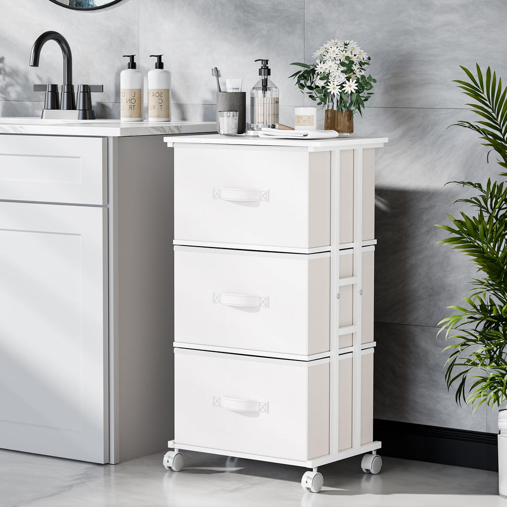 White 3 Drawer Fabric Dresser L96887