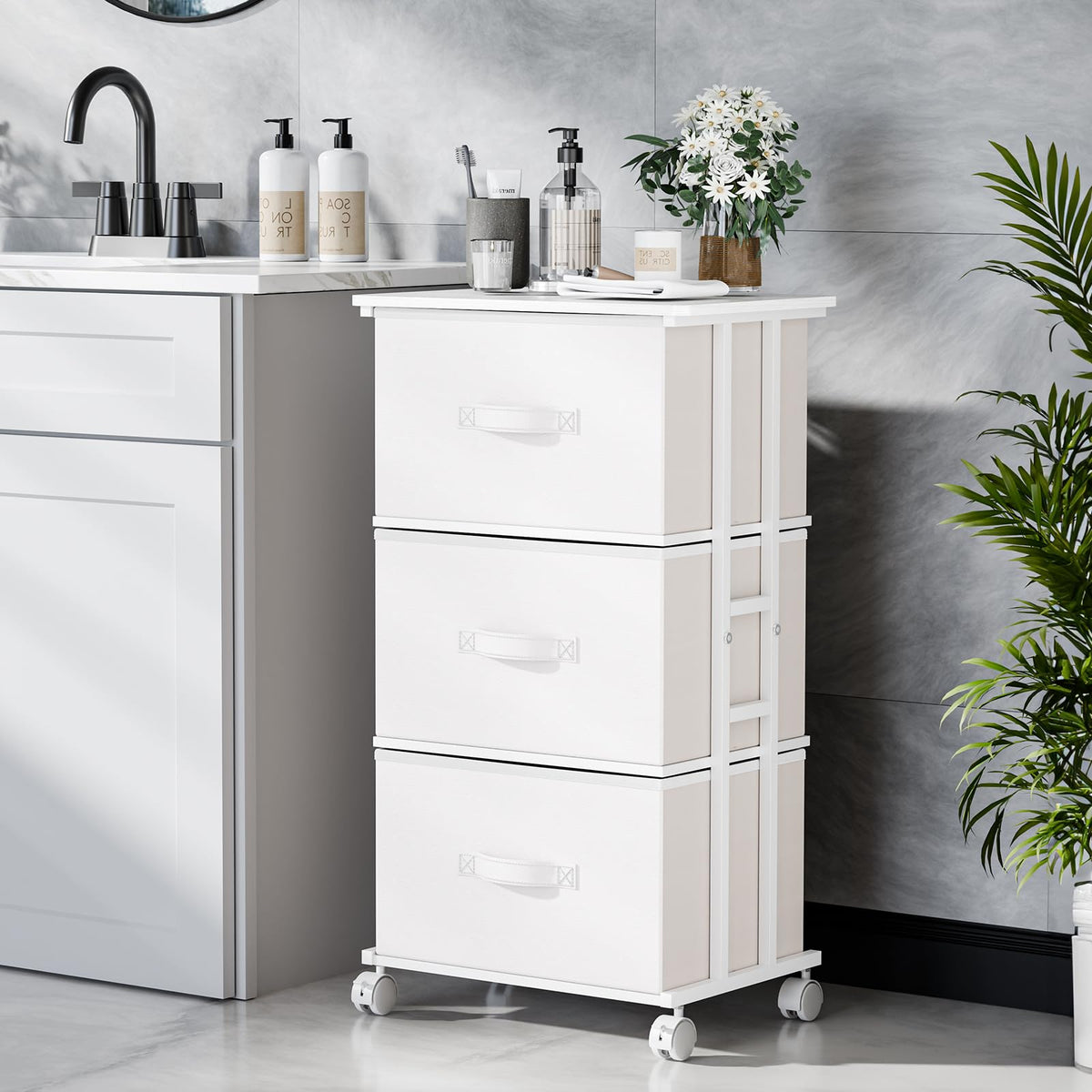 White 3 Drawer Fabric Dresser L96887