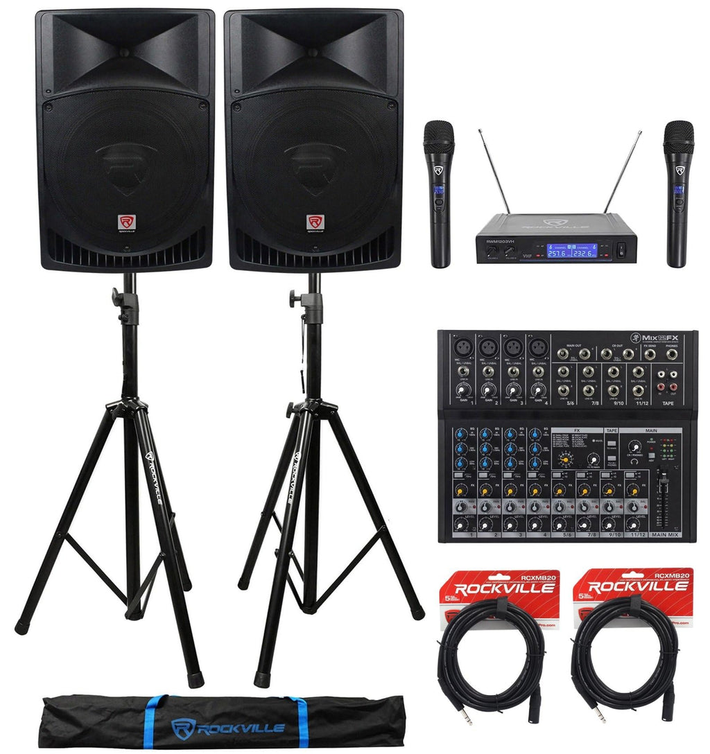 15" Powered PA Speakers 2-Pack with Mixer V16780