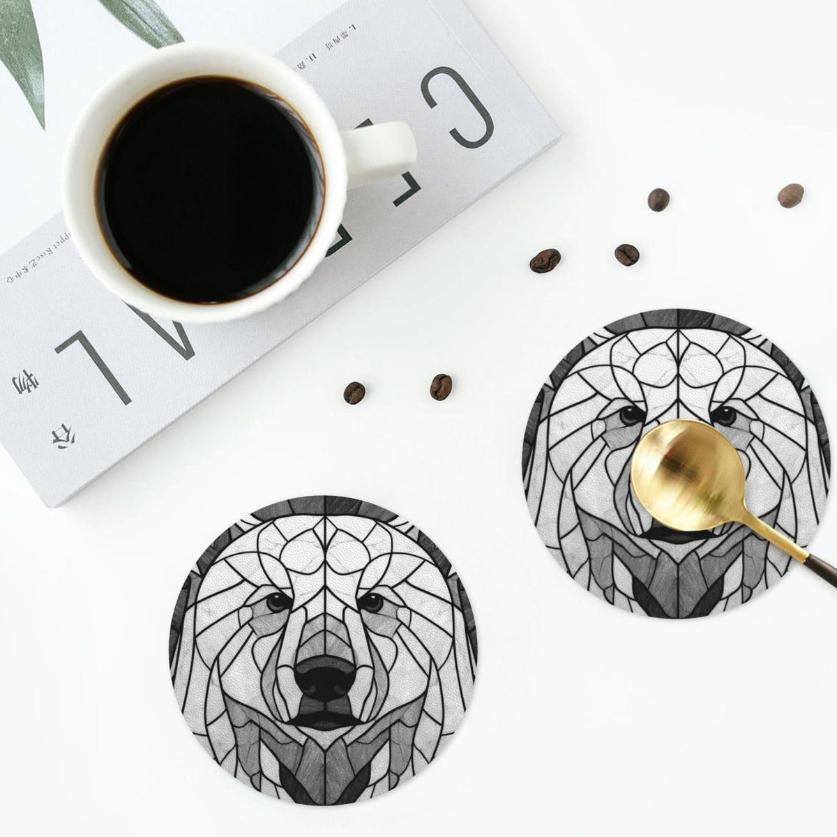 Black and White Bear Leather Coasters Set of 4 S935