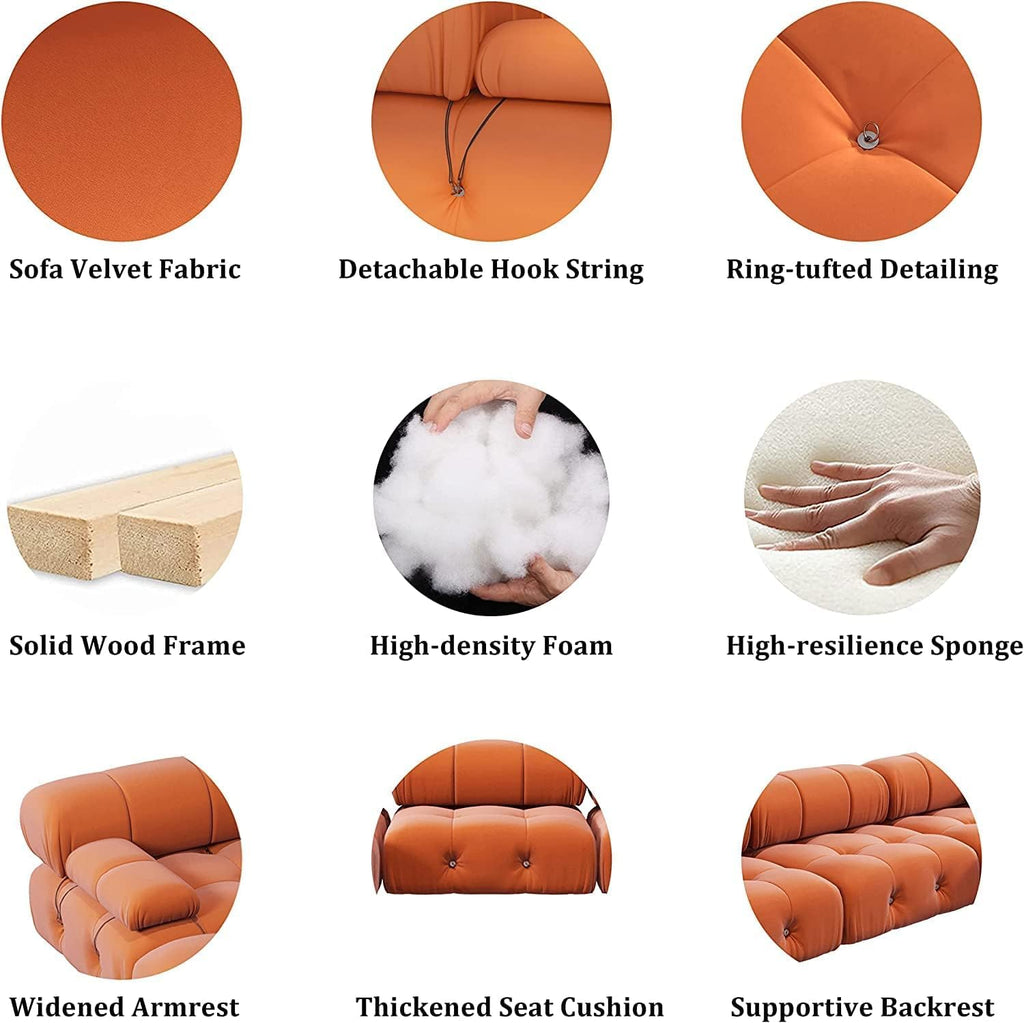 Orange Velvet L Shaped Sectional Sofa with Ottoman X370