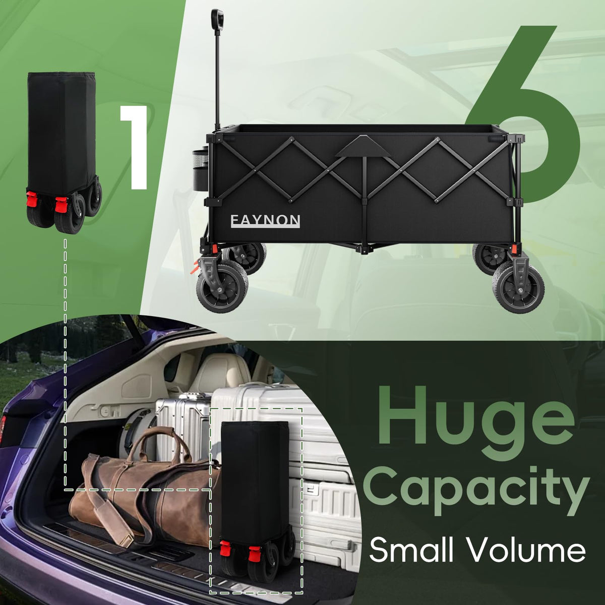 46" Collapsible Foldable Extended Wagon, 500LB Weight Capacity with 280L Heavy Duty Folding Cart, Black F942467