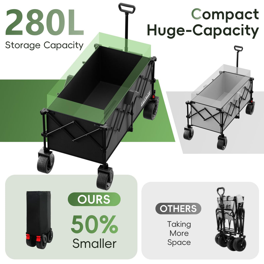 46" Collapsible Foldable Extended Wagon, 500LB Weight Capacity with 280L Heavy Duty Folding Cart, Black F942467