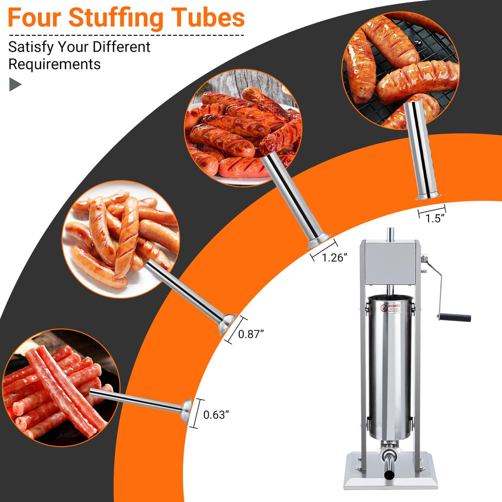 Manual Stainless Steel Sausage Stuffer with 5 Stuffing Tubes B110836