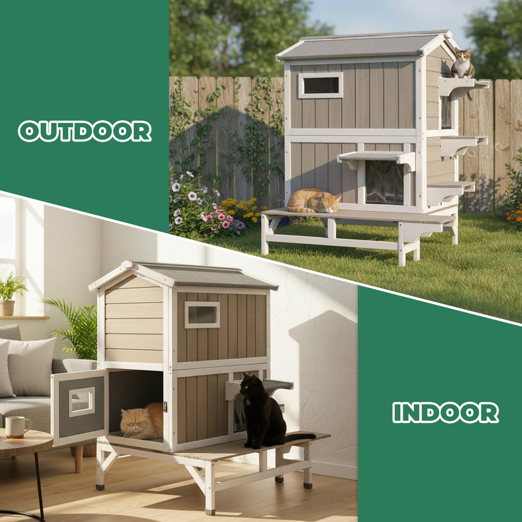 Insulated 2-Story Outdoor Cat House A4000