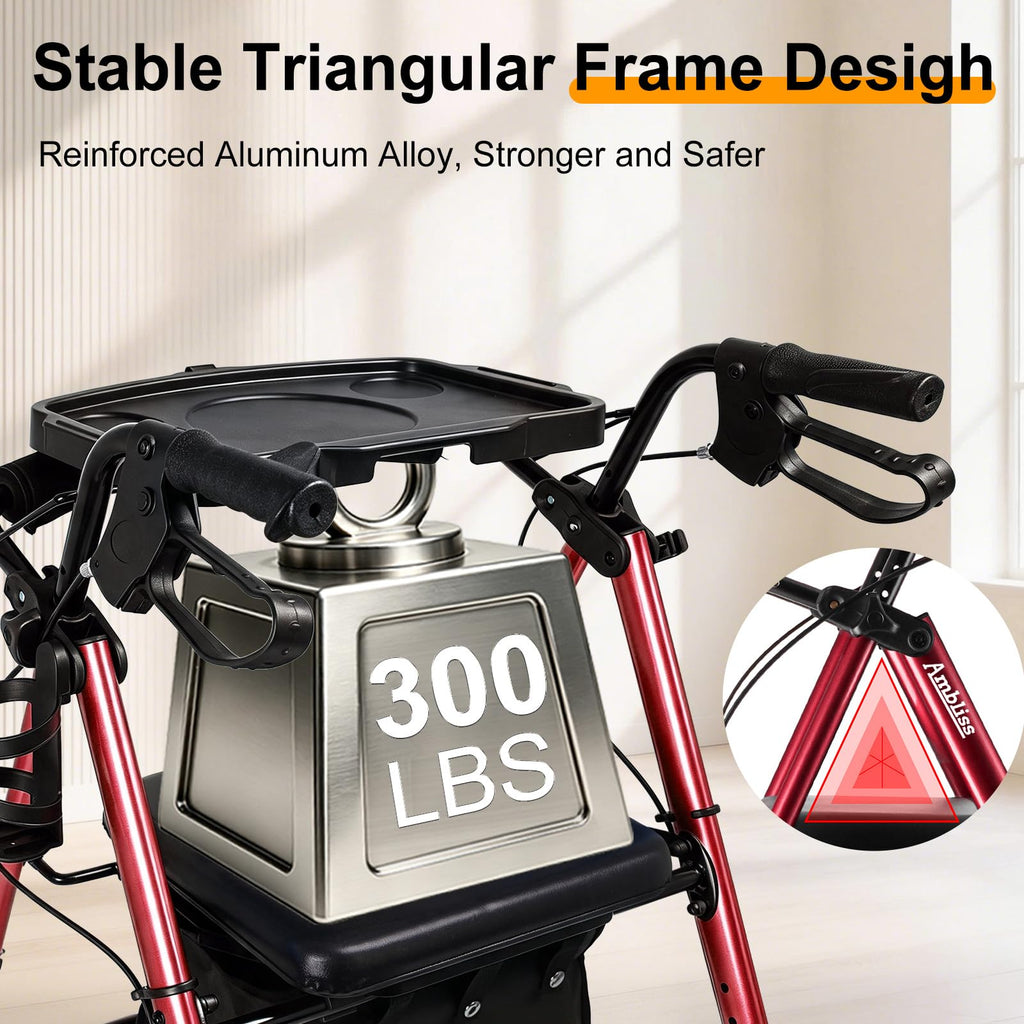 Foldable Rollator Walker with Seat & Tray J7371