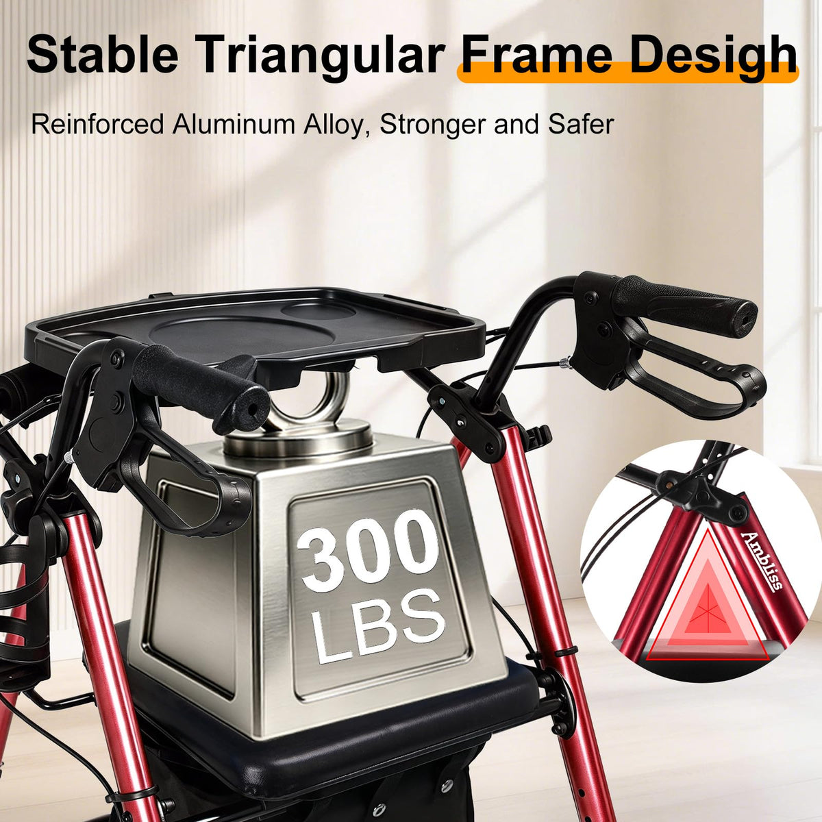 Foldable Rollator Walker with Seat & Tray J7371