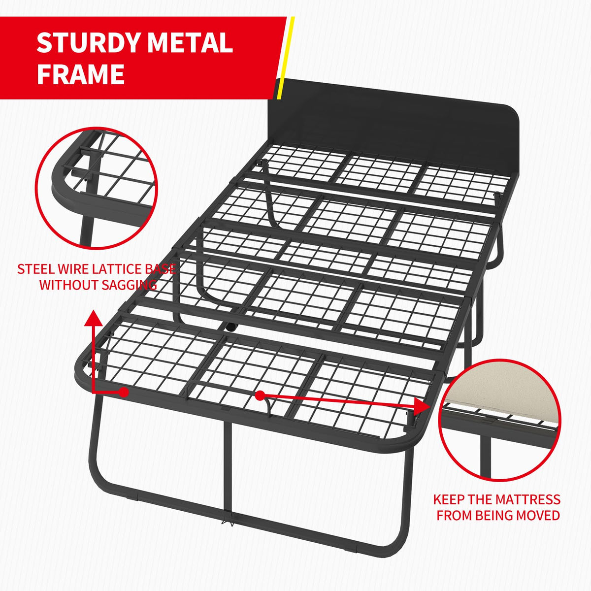 Folding Bed with 5" Memory Foam Mattress and 4 Lockable Wheels F298646