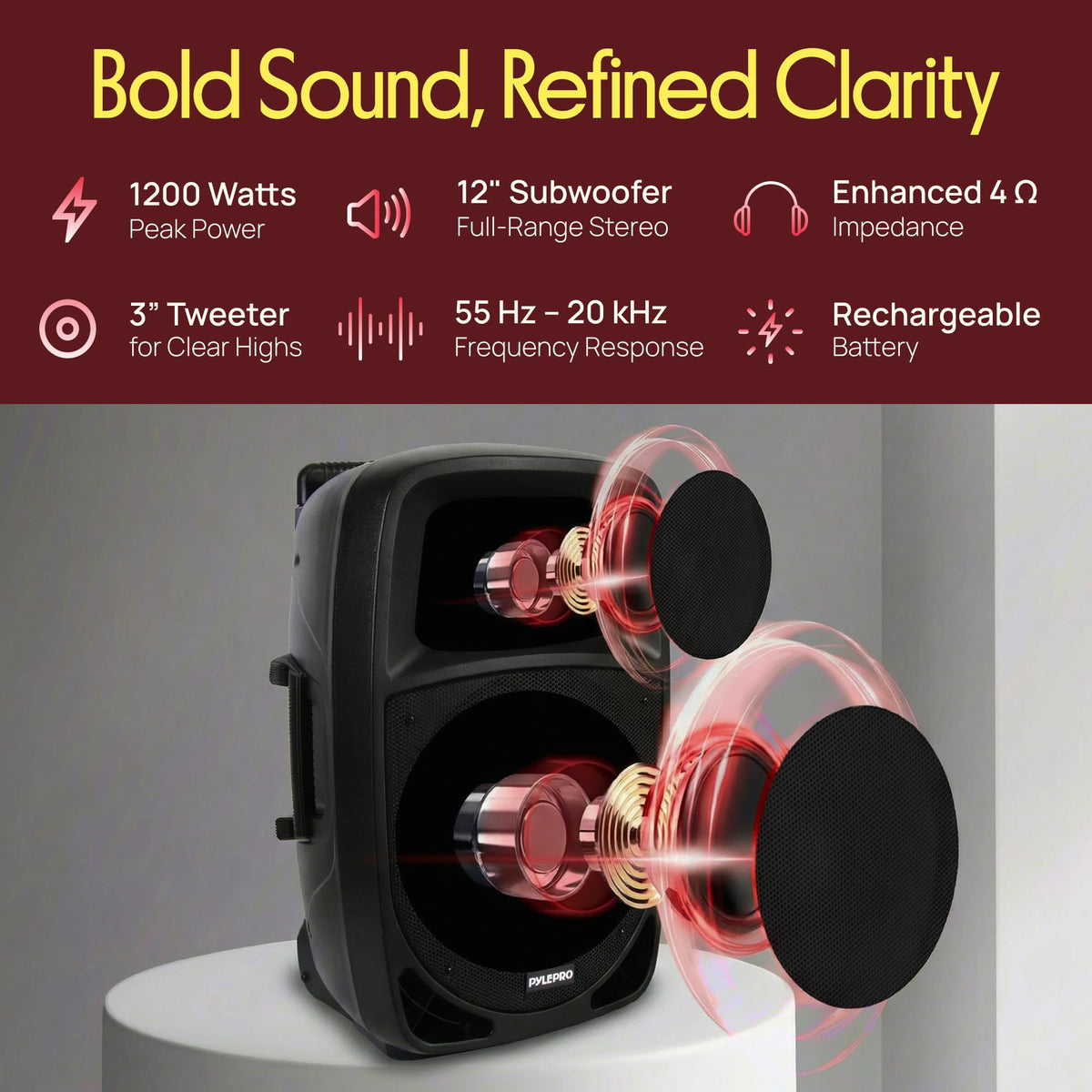 1200W Portable Bluetooth PA Speaker with Subwoofer and Wireless Microphone T41847