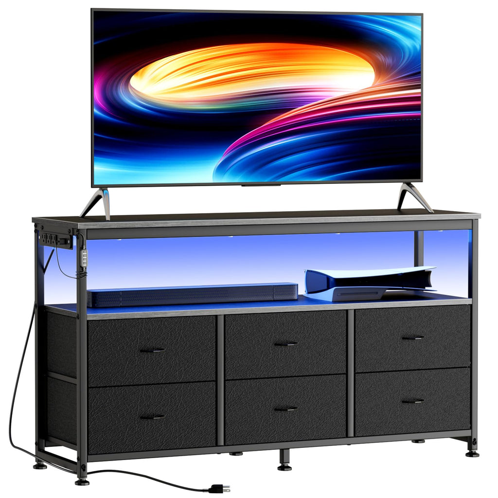 Black Dresser TV Stand with 6 Fabric Drawers S8335