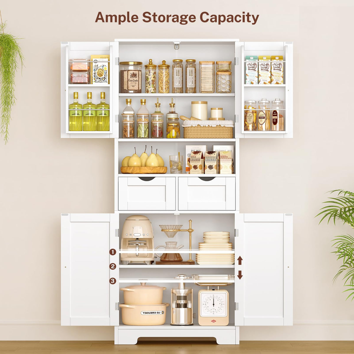 63.4"H Kitchen Pantry Cabinet with 4 Door Shelves G509
