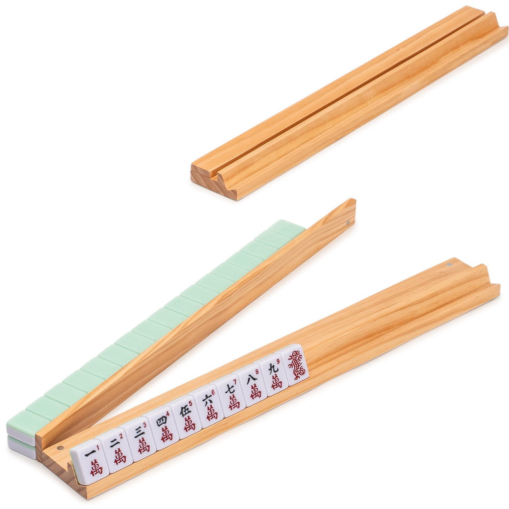 166 Tiles Mahjong Set with Wooden Racks & Pushers, Dice, and Soft Beige Case Q680