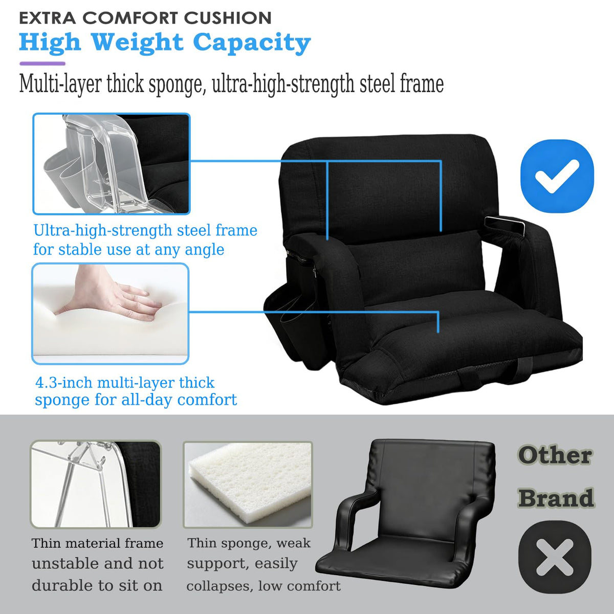 2 Pack Bleacher Seat with Back Support and Armrest Q16658