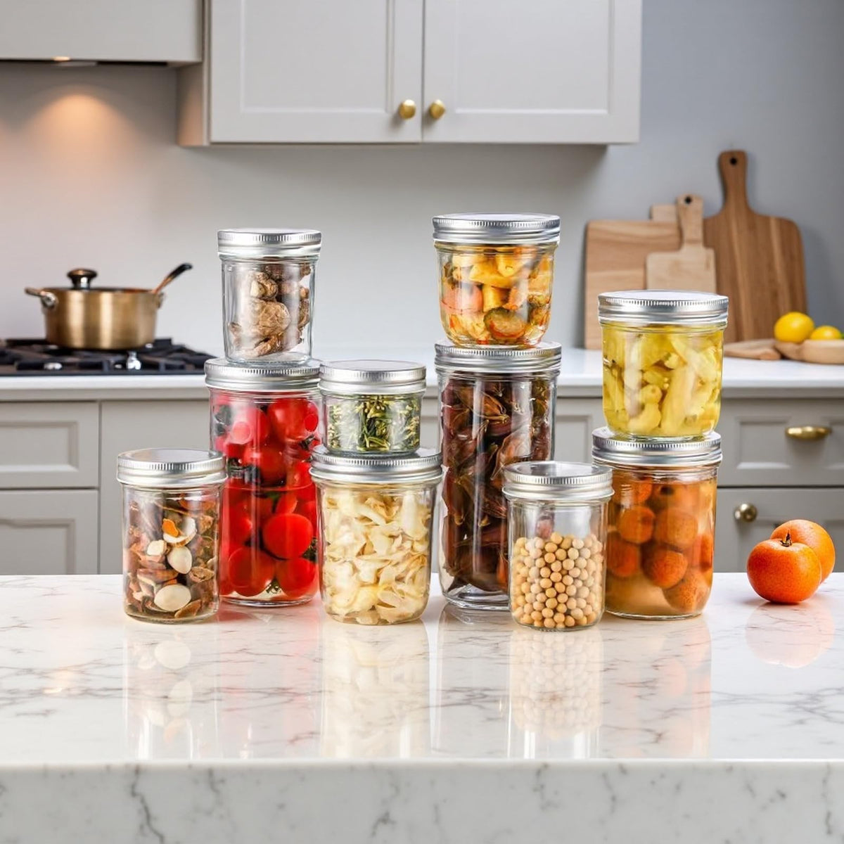 12 Pc 16 oz Wide Mouth Glass Mason Jars with Lids P93152